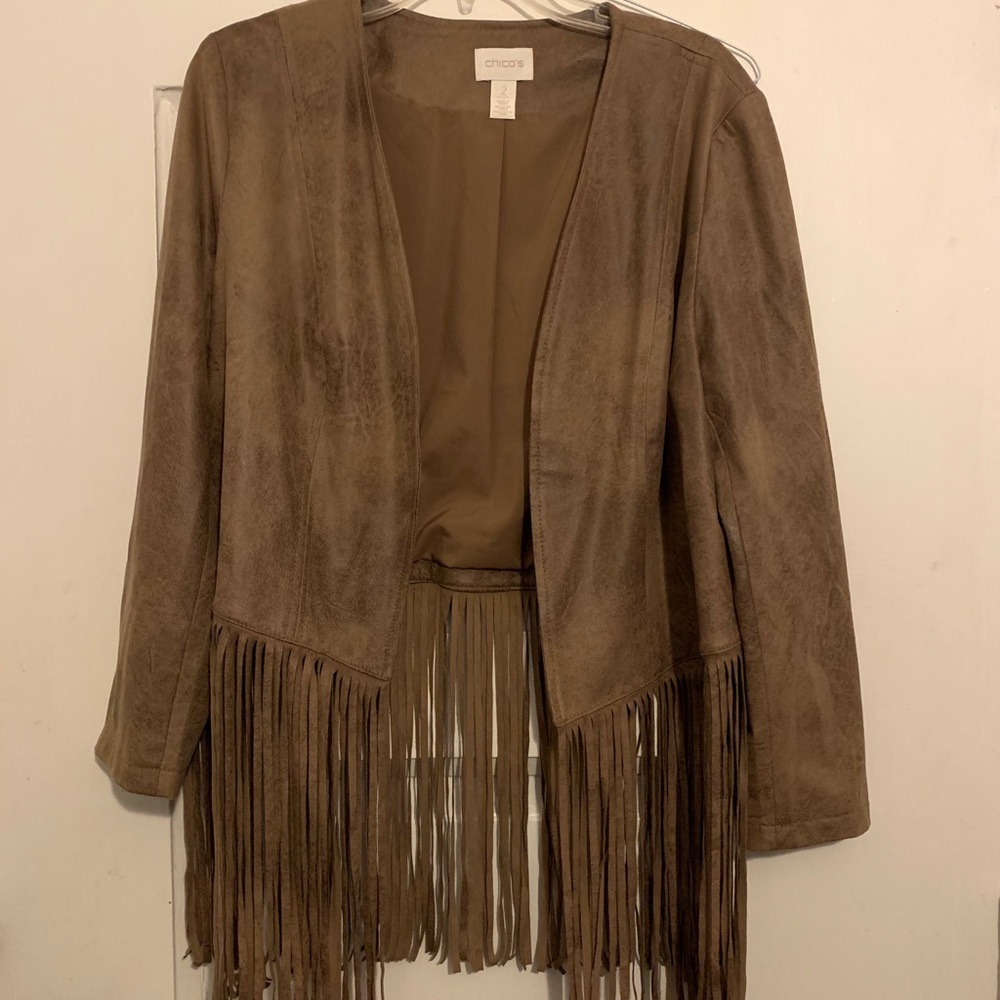Chico’s Petite 2 Faux Suede Fringe Jacket